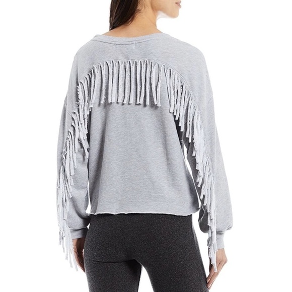 NWT Wildfox Ophelia Fringe Long Balloon Sleeve Jewel Neck Raw Hem Pullover - Picture 7 of 7